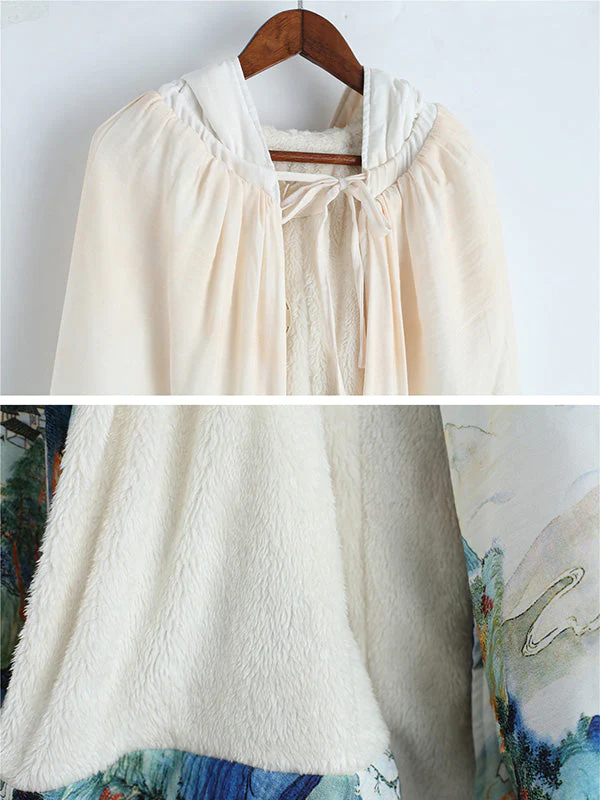 Thickened Vintage Printed Cape Coat - Image 8