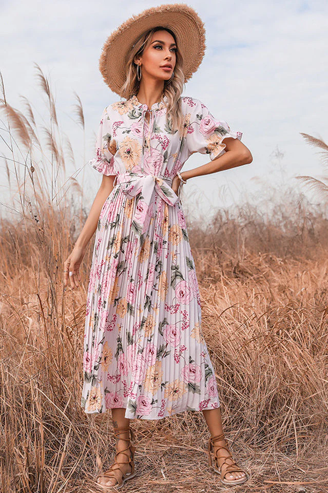 Tie Detail Floral Boho Dress - Image 4