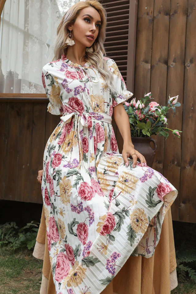 Tie Detail Floral Boho Dress - Image 8