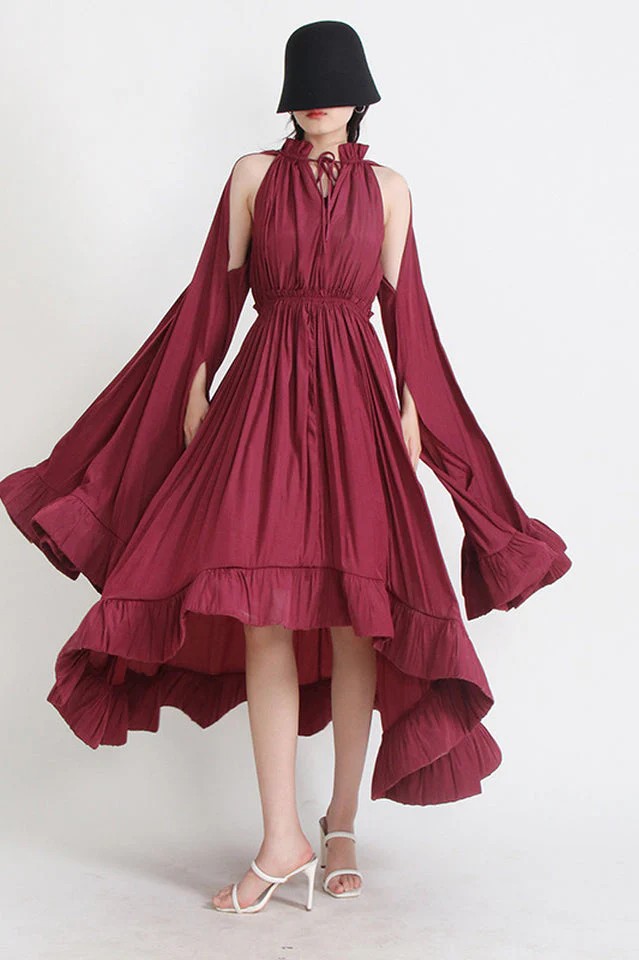 Tie Detailed Ruffled Crepe Dress - Image 10