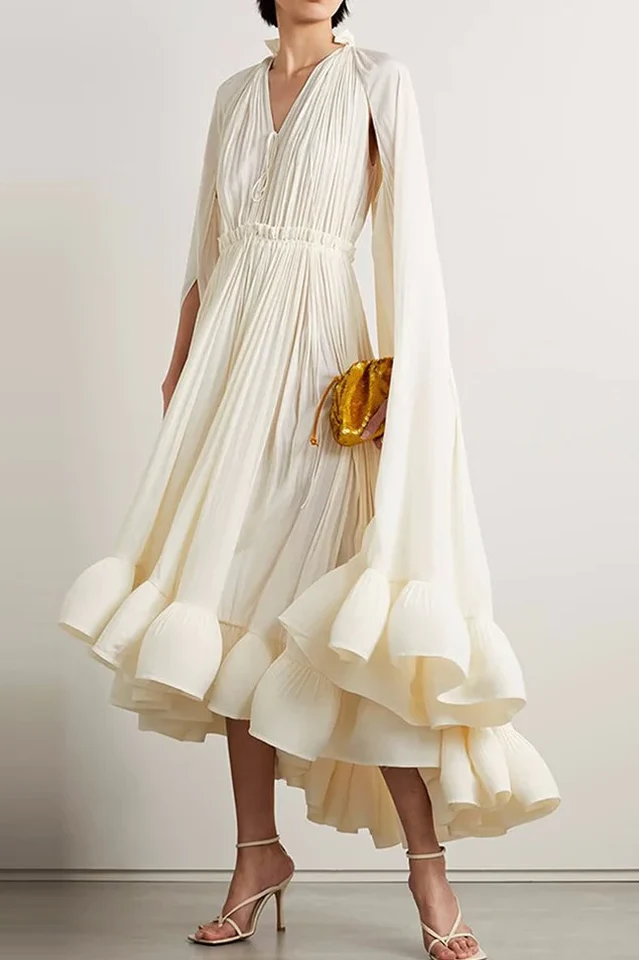Tie Detailed Ruffled Crepe Dress - Image 3