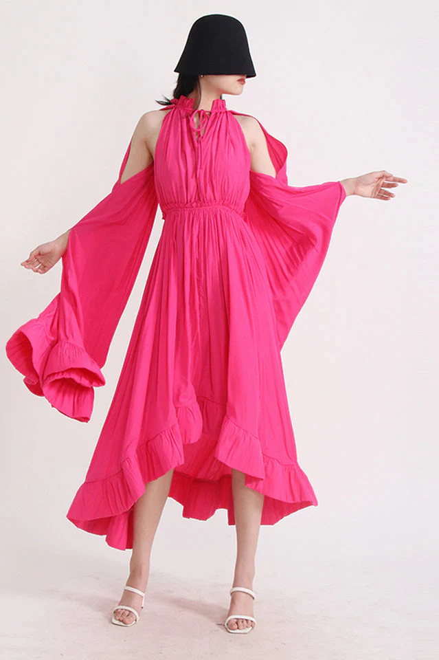Tie Detailed Ruffled Crepe Dress - Image 8