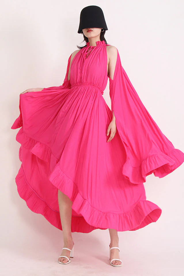 Tie Detailed Ruffled Crepe Dress - Image 9