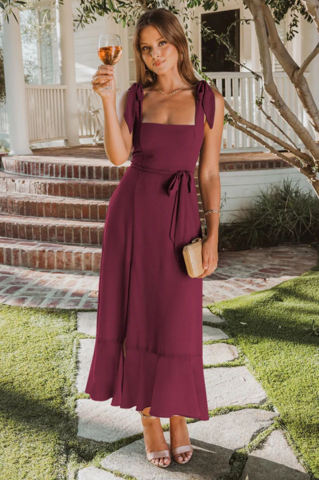 Tie Shoulder Boho Midi Dress - Image 37