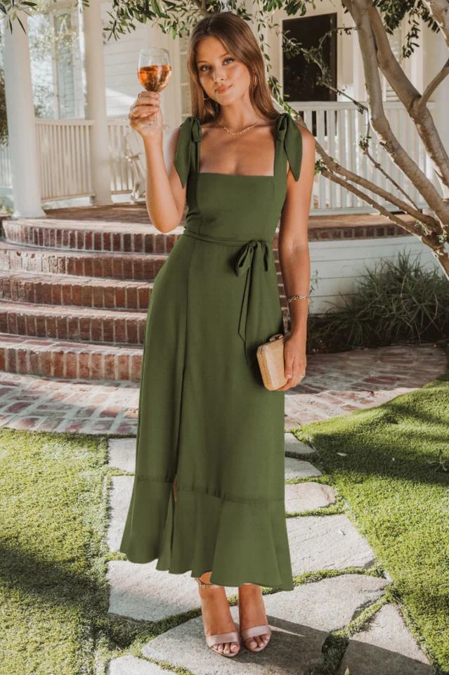 Tie Shoulder Boho Midi Dress - Image 41