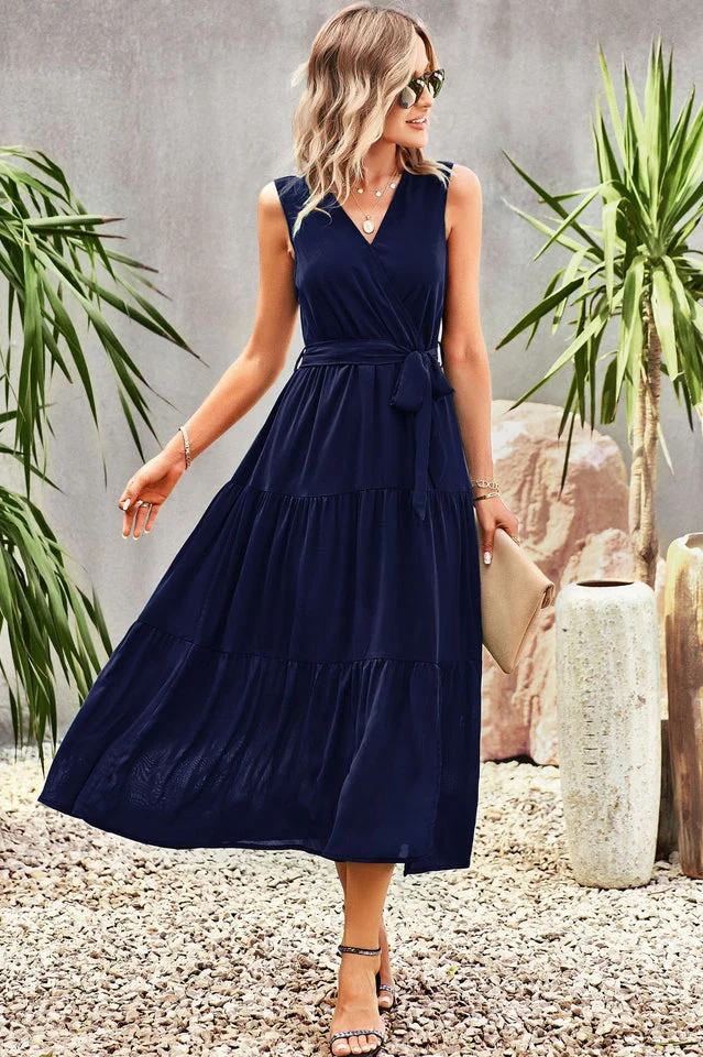 Tie-Waist Side Split Surplice Dress - Image 10