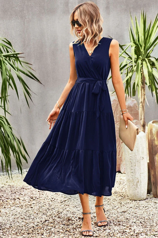 Tie-Waist Side Split Surplice Dress - Image 11
