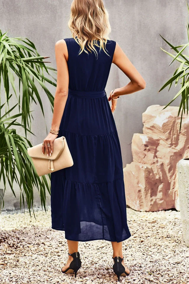 Tie-Waist Side Split Surplice Dress - Image 12
