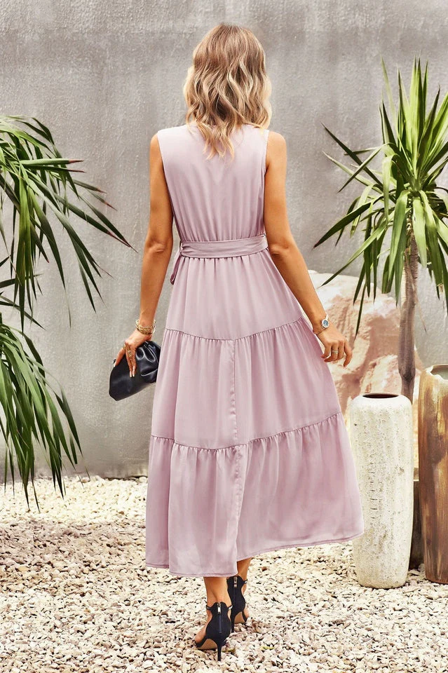Tie-Waist Side Split Surplice Dress - Image 2