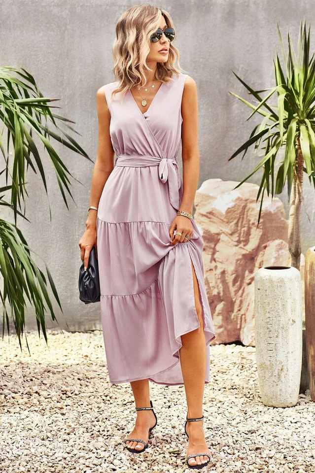 Tie-Waist Side Split Surplice Dress - Image 3