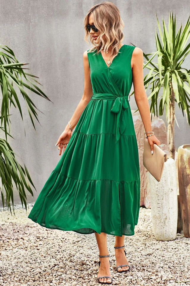 Tie-Waist Side Split Surplice Dress - Image 8