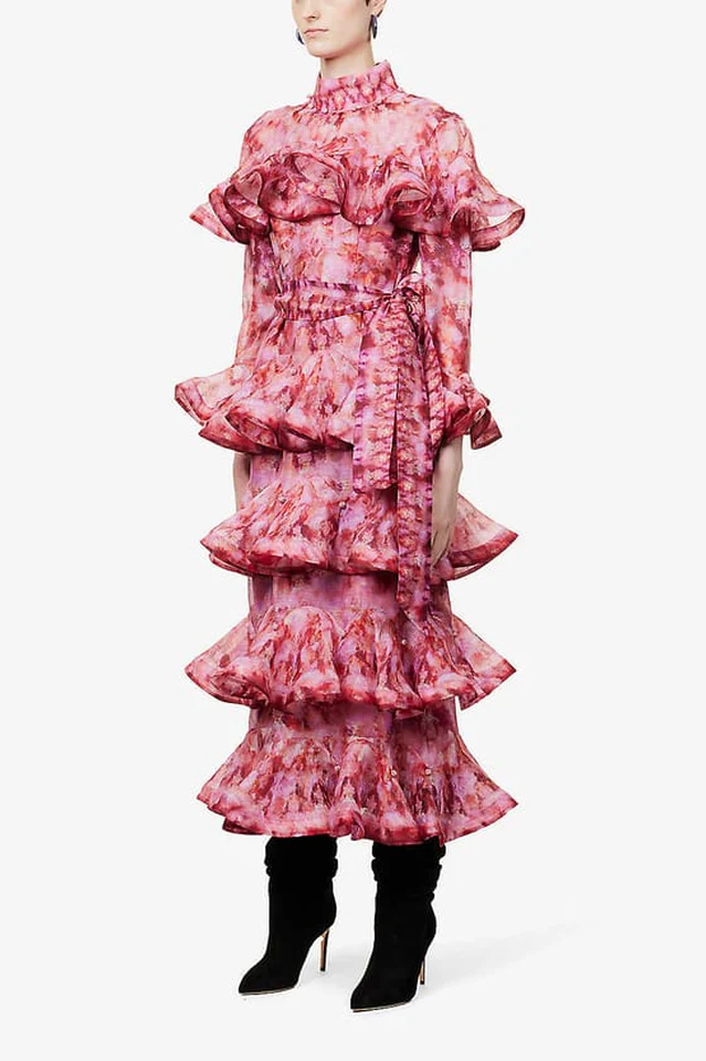 Tiered-Frills Linen-Blend Midi Dress - Image 2