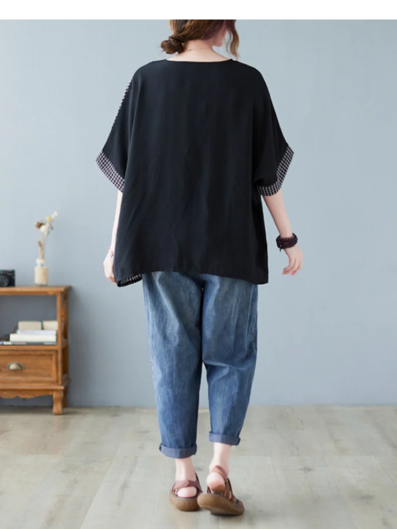 Black Short Sleeve Button Down Oversized Tops Casual Work Top - Image 2