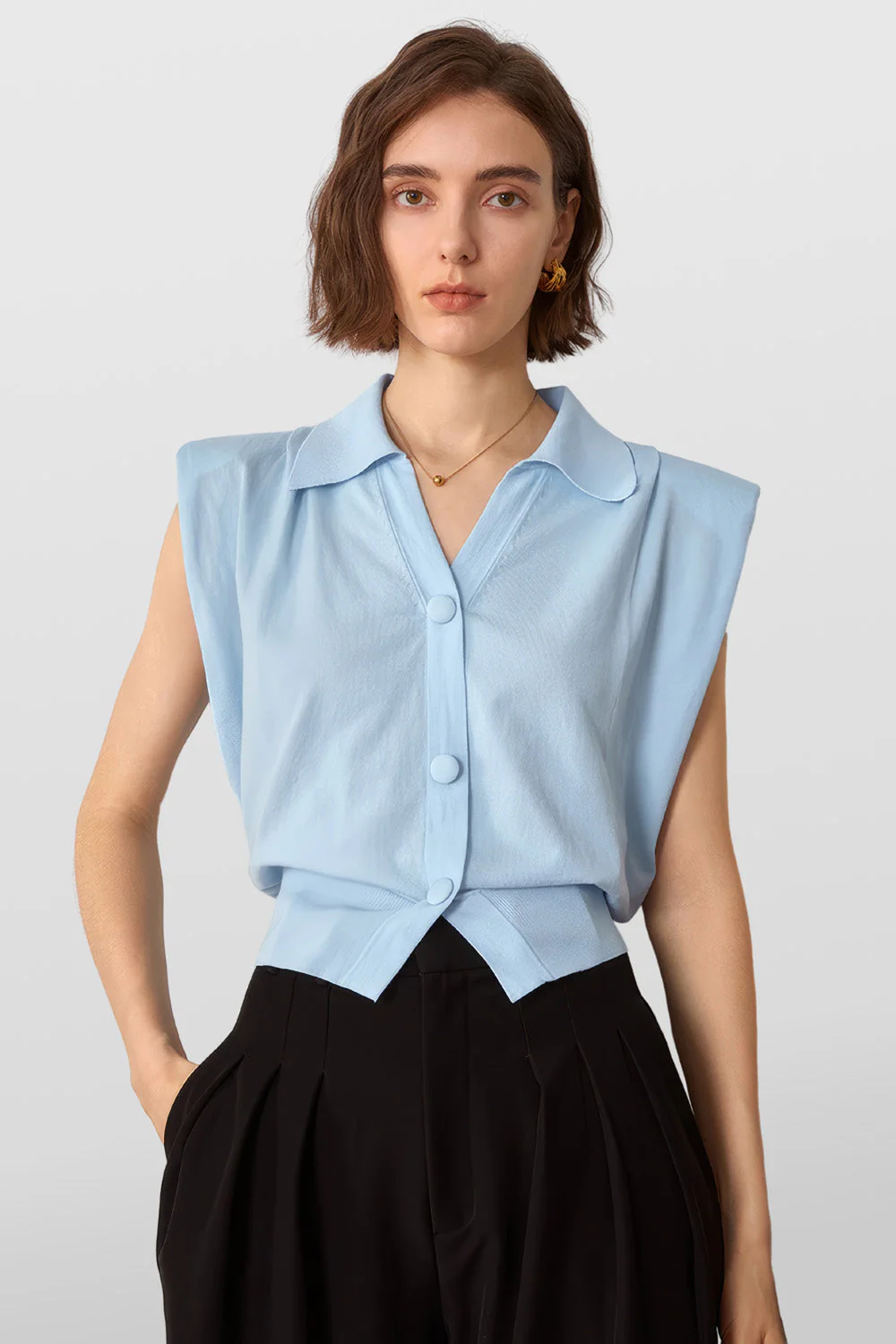 Top with Polo Collar - Blue - Image 2