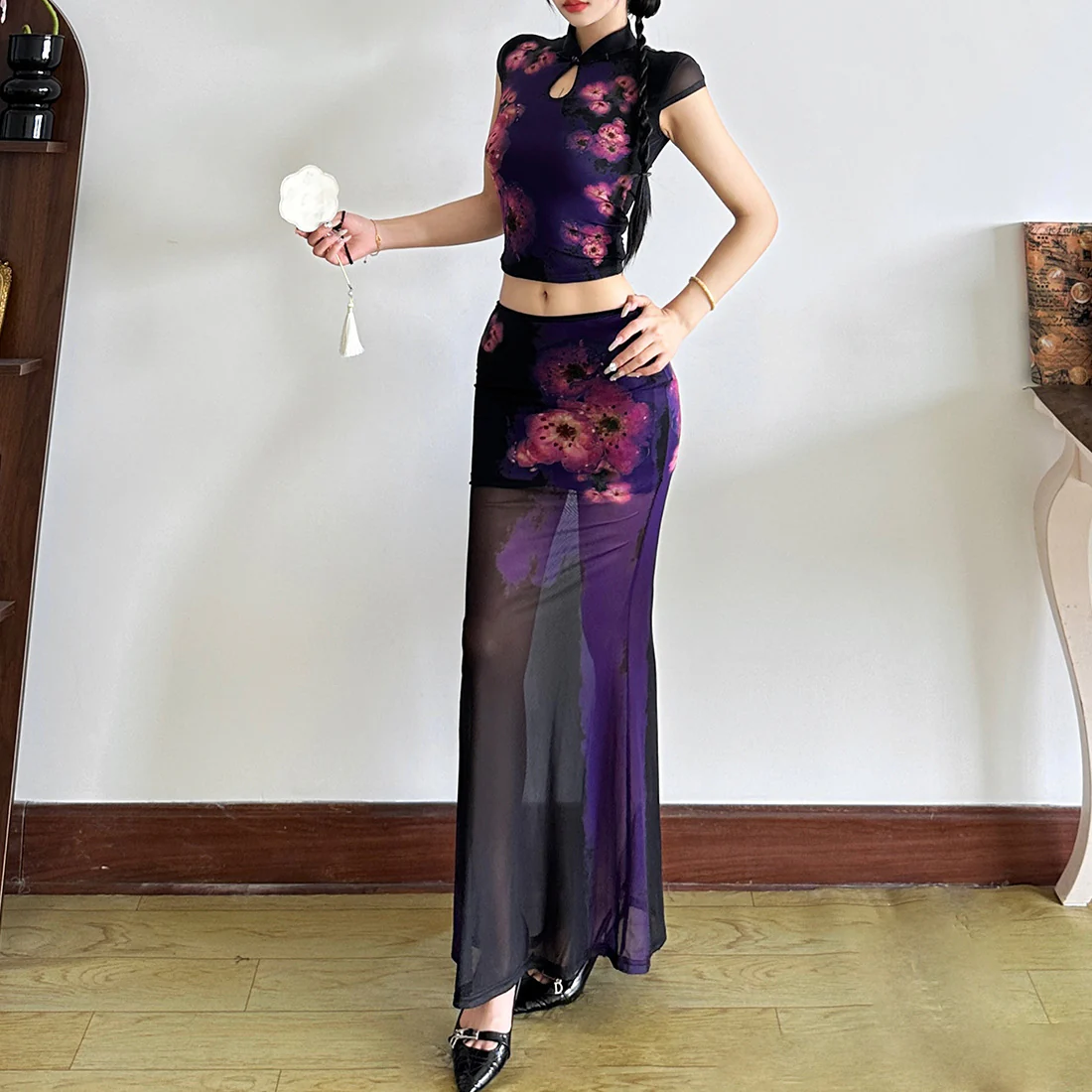 Top With Printed Half-Length Skirt Set - Image 2