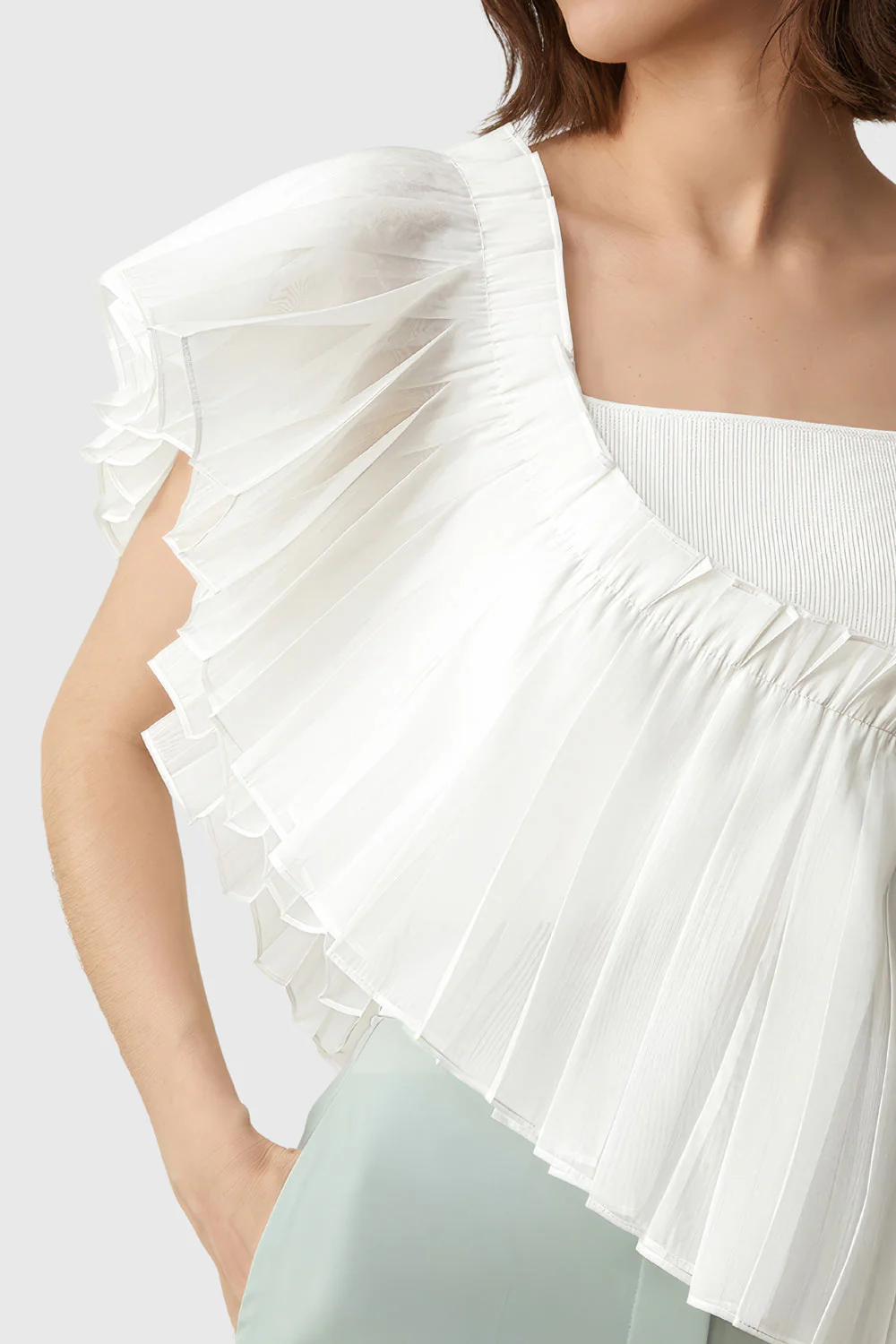 Top with Ruffle and Square Neck - White - Image 2