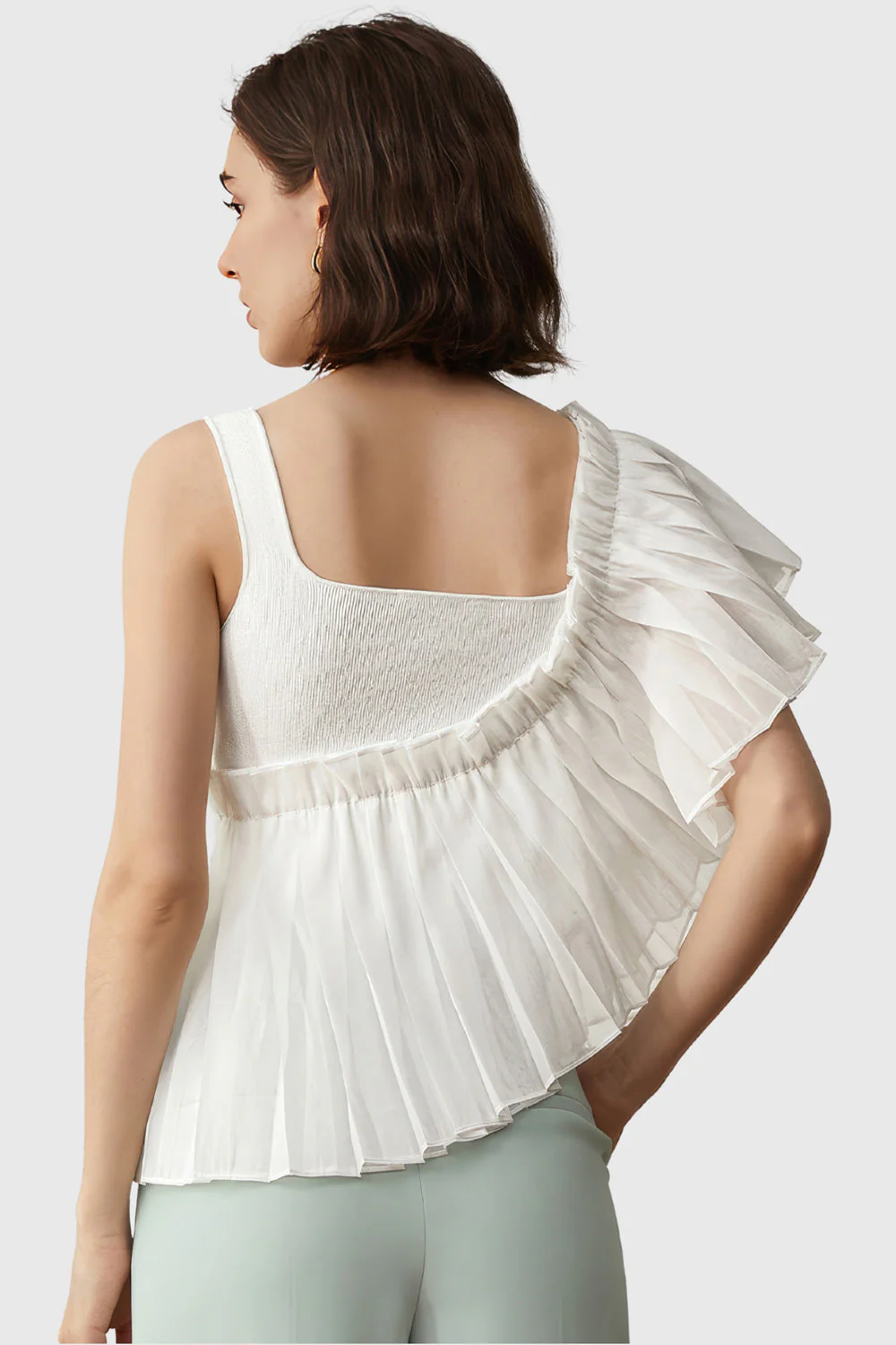 Top with Ruffle and Square Neck - White - Image 3