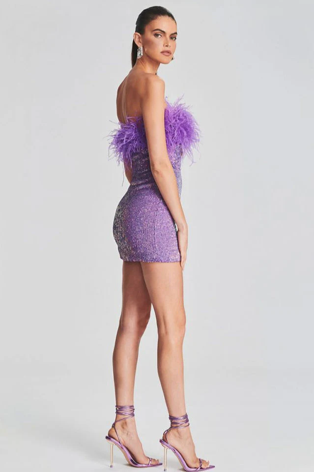 Torin Sequin Feather Dress - Image 4