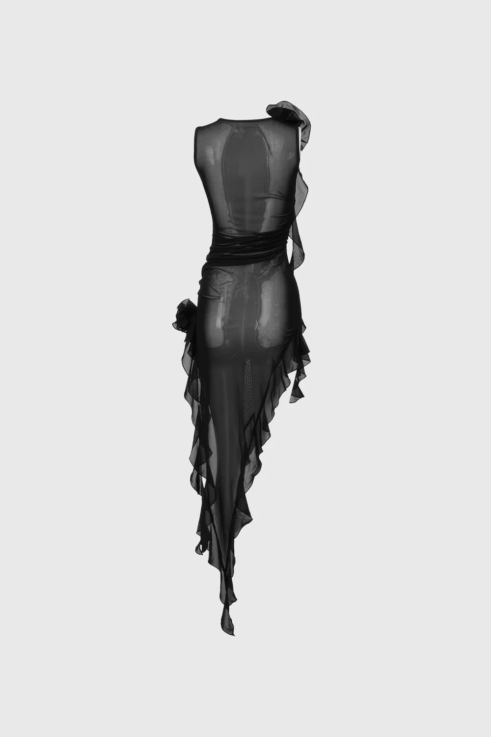 Transparent Dress with Flowers - Black - Image 2