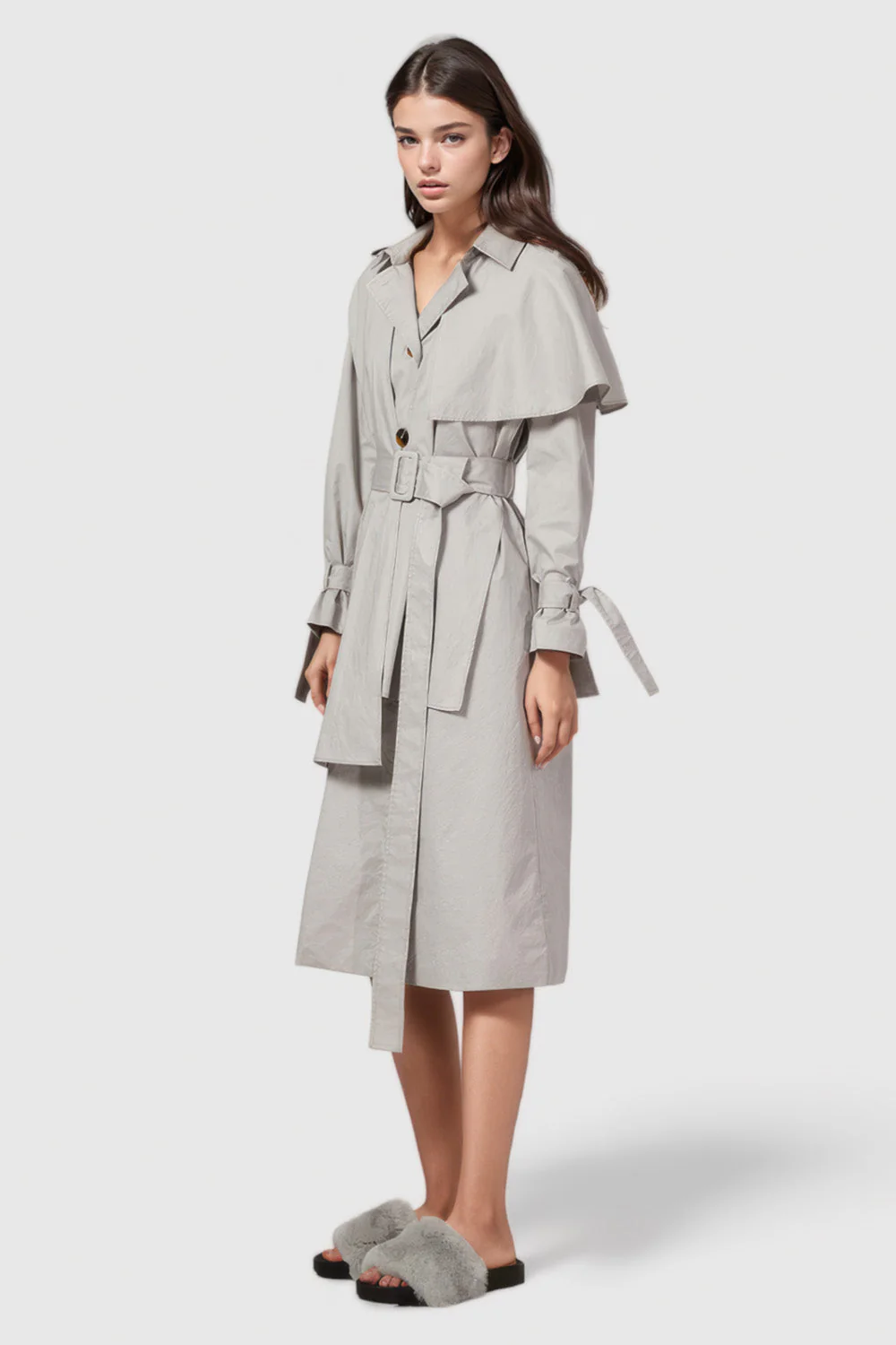 Trenchcoat with Asymmetrical Cuts - Beige - Image 2