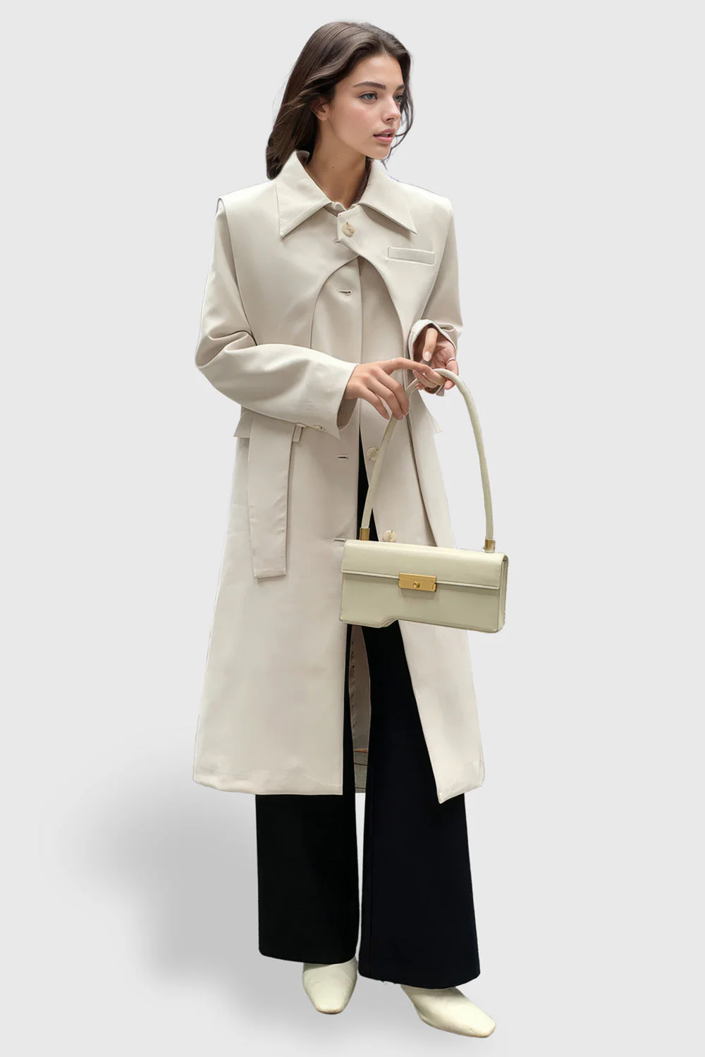 Trenchcoat with Double Layer Detail - Apricot - Image 3