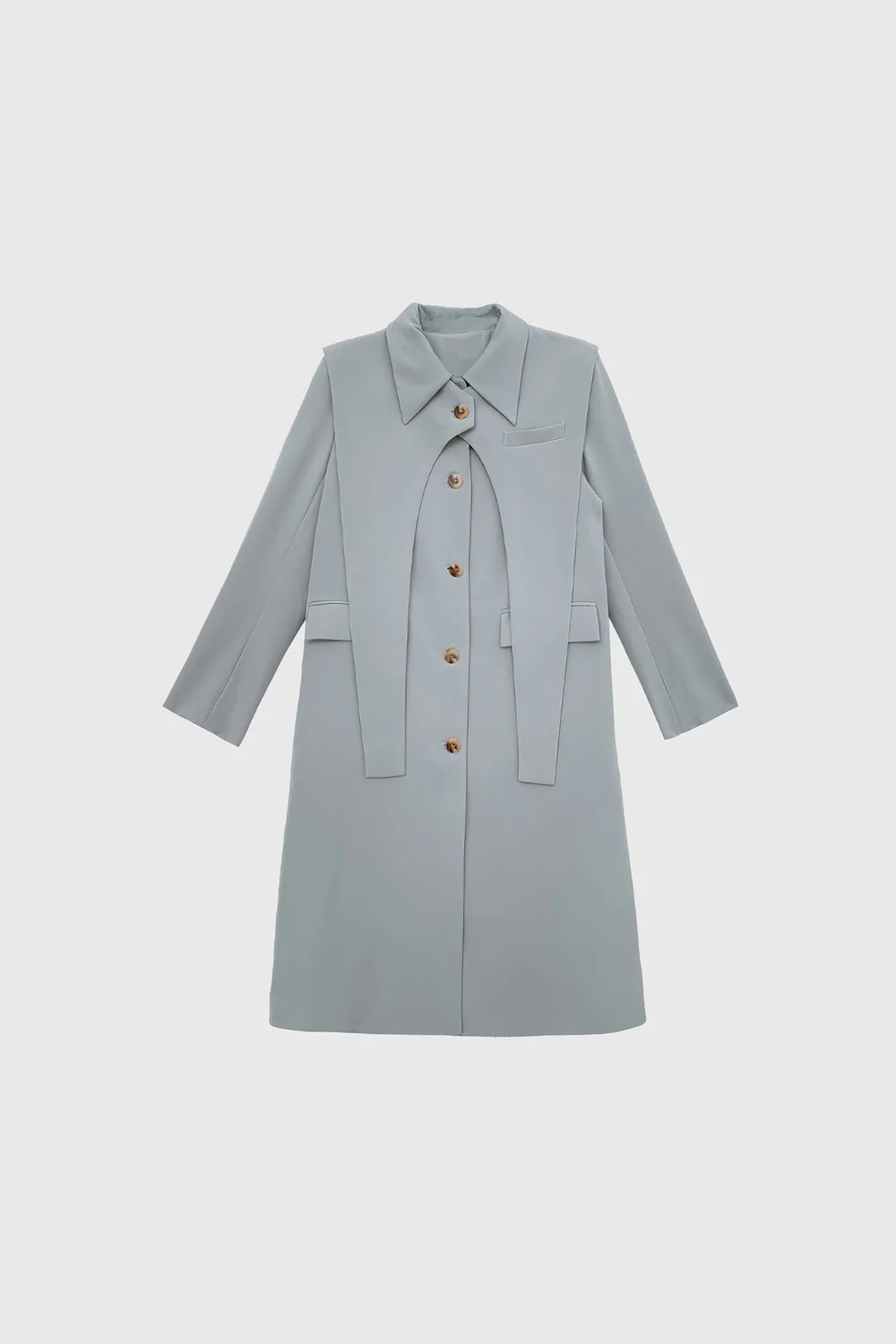 Trenchcoat with Double Layer Detail - Grey - Image 2