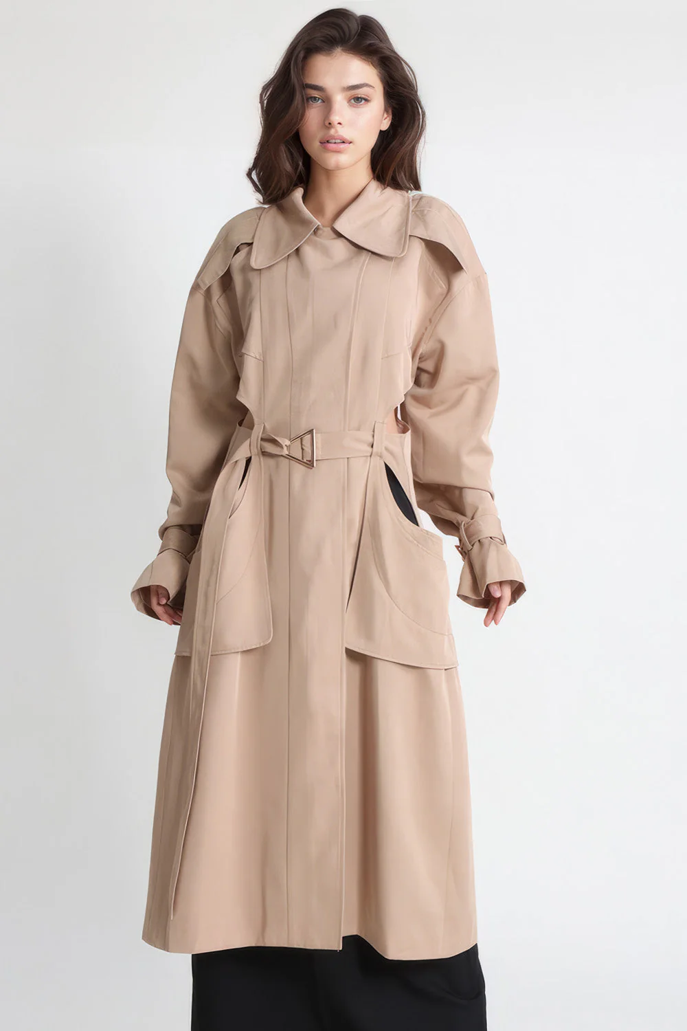 Trenchcoat with Waist Cuts - Brown - Image 2