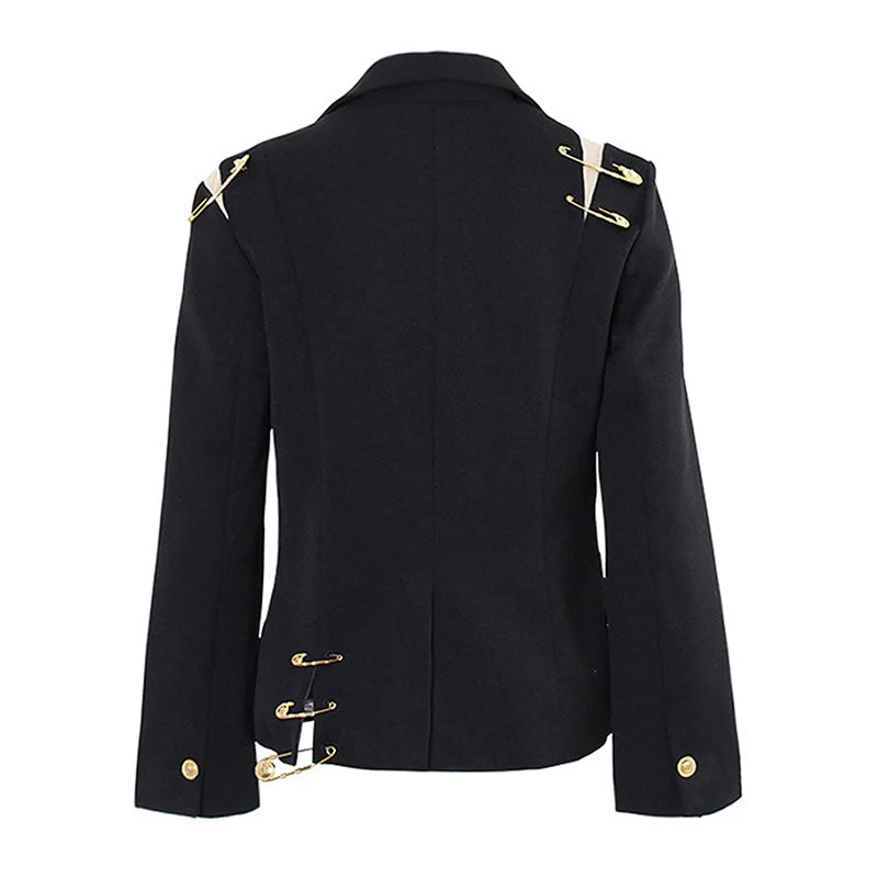 Trendsetting Safety Pin Mesh Panel Notch Lapel Single Button Tailored Blazer - Image 2