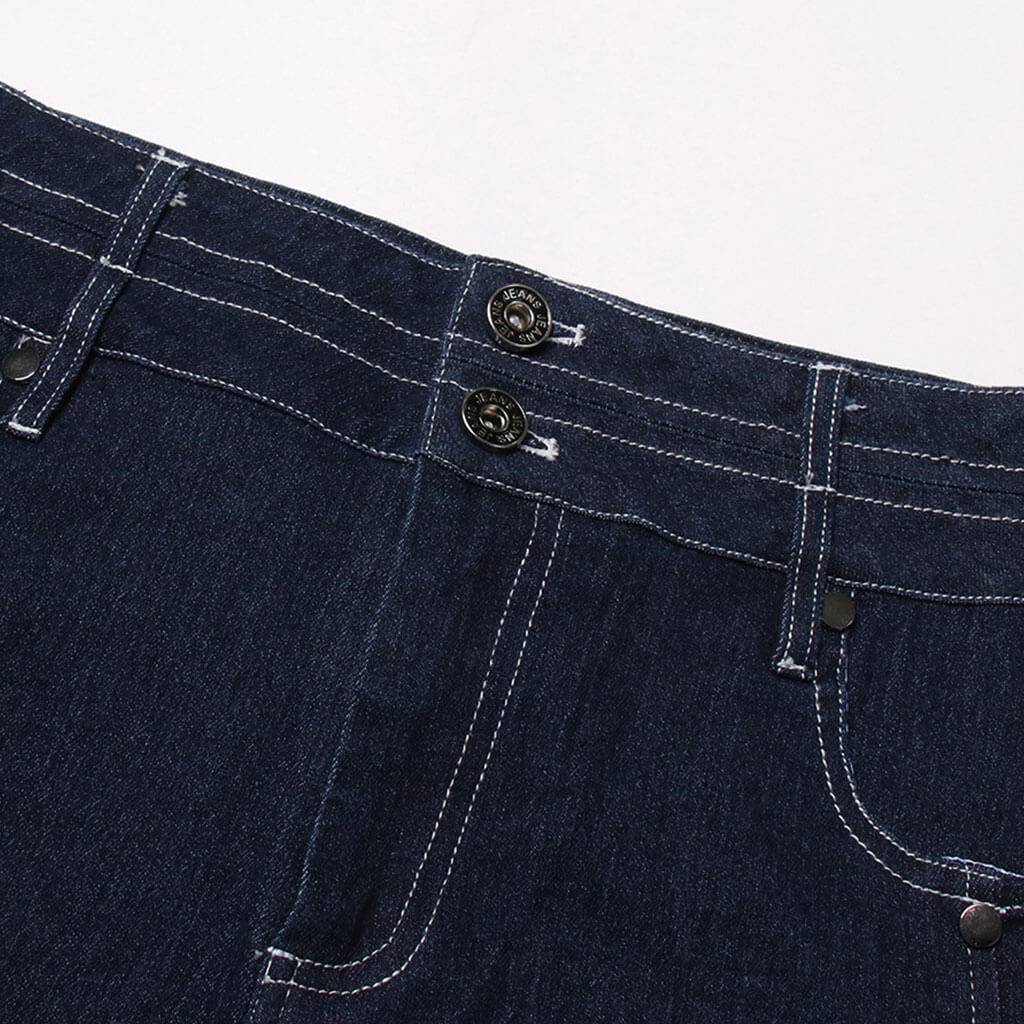 Trendy Contrast Ruffle Trim High Waist Relaxed Indigo Denim Shorts - Image 5