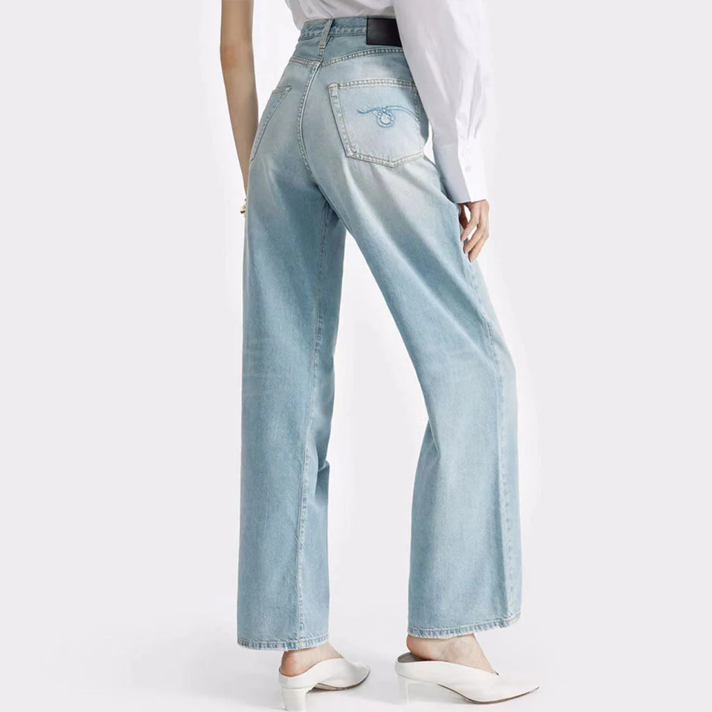 Trendy High Waist Fade Detail Pleated Wide Leg Jeans - Faded Blue - Image 4