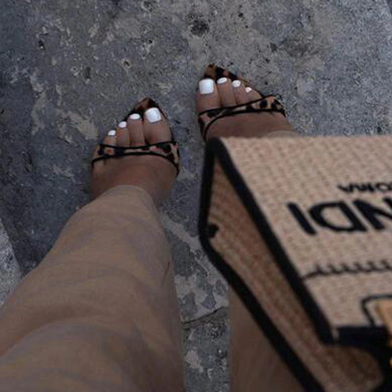 Trendy Leopard Print Open Pointed Toe High Heel Mules - Brown - Image 2