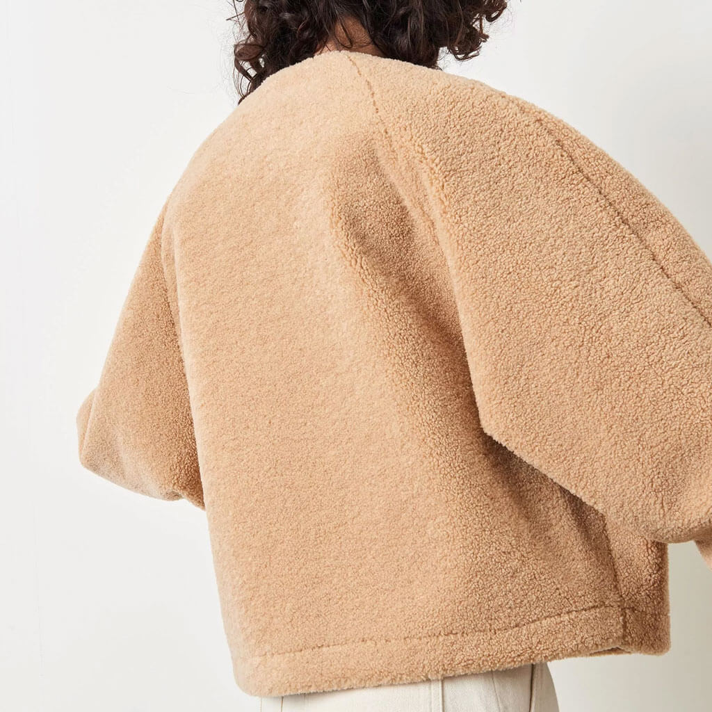 Trendy Long Sleeve Side Pocket Single Breasted Teddy Coat - Camel - Image 4