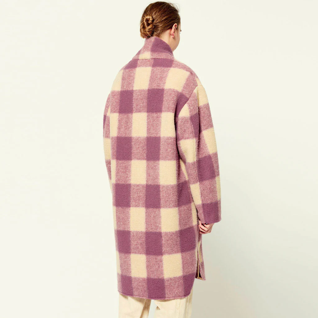 Trendy Long Sleeve Single Breasted Wool Blend Check Coat - Rose - Image 3