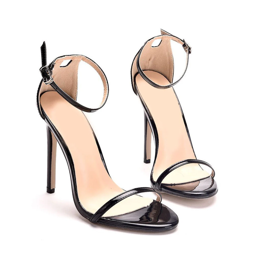 Trendy Solid Color Ankle Strap High Heel Sandals - Black - Image 2