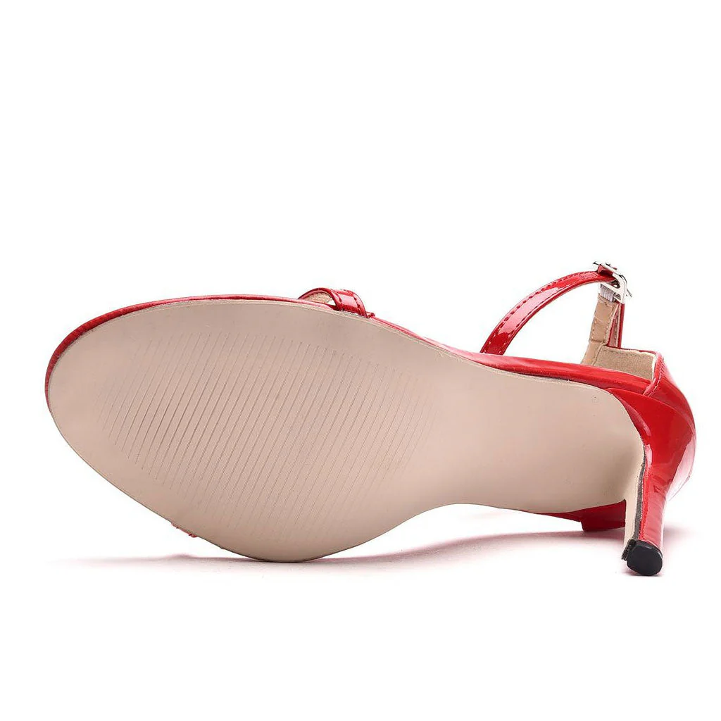 Trendy Solid Color Ankle Strap High Heel Sandals - Red - Image 4