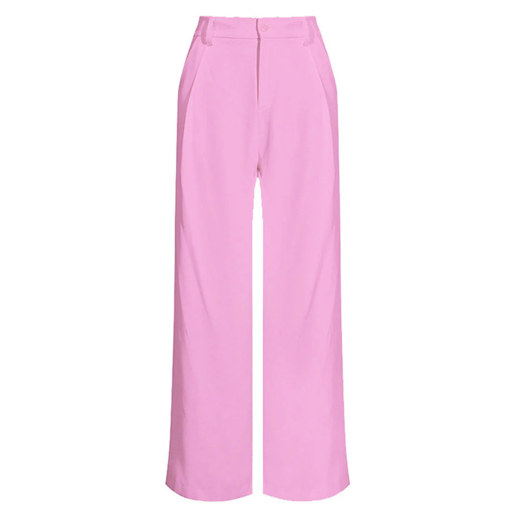 Trendy Solid Color Ankle Tie High Waist Wide Leg Pants - Image 3