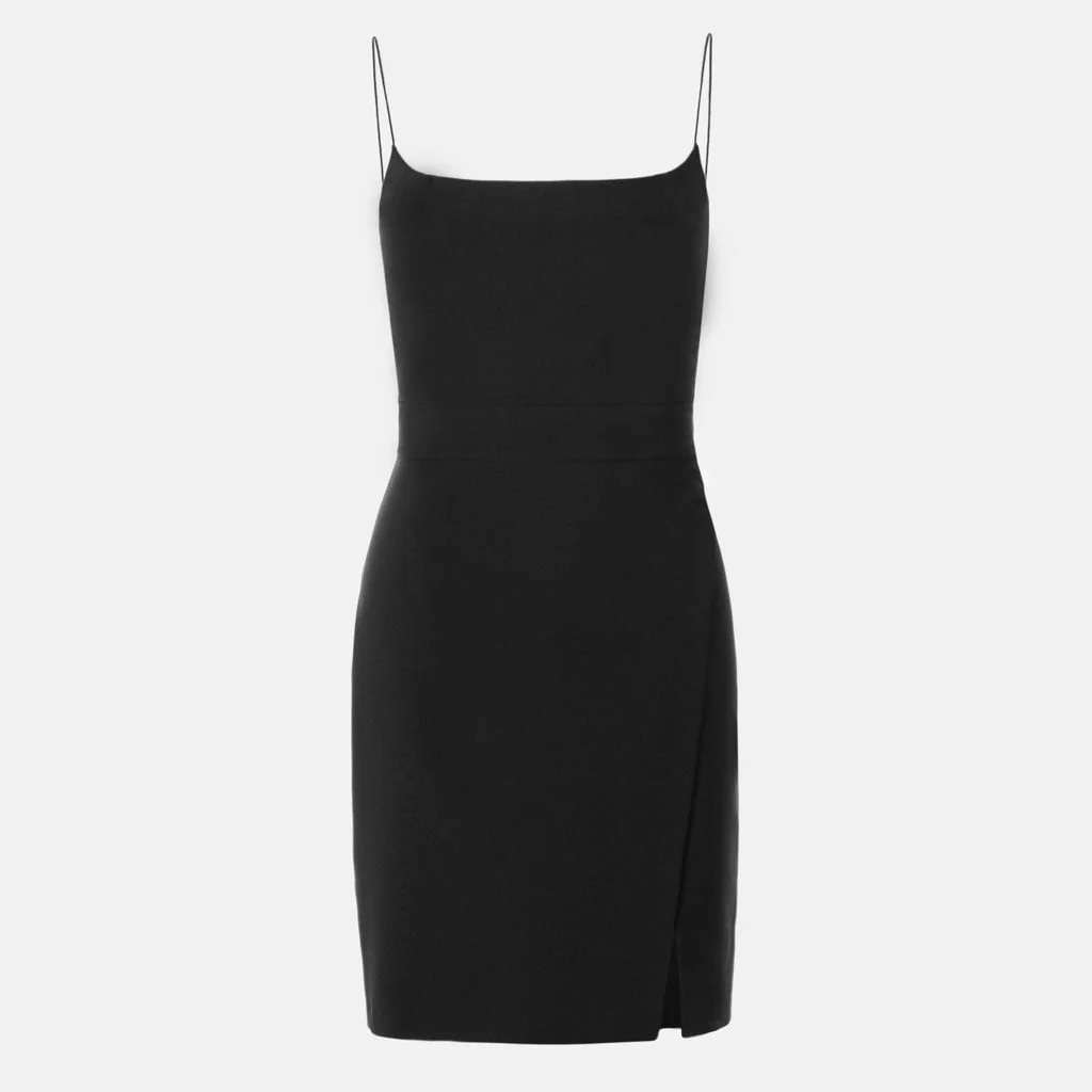 Trendy Spaghetti Strap Front Slit Bodycon Party Mini Dress - Black - Image 3