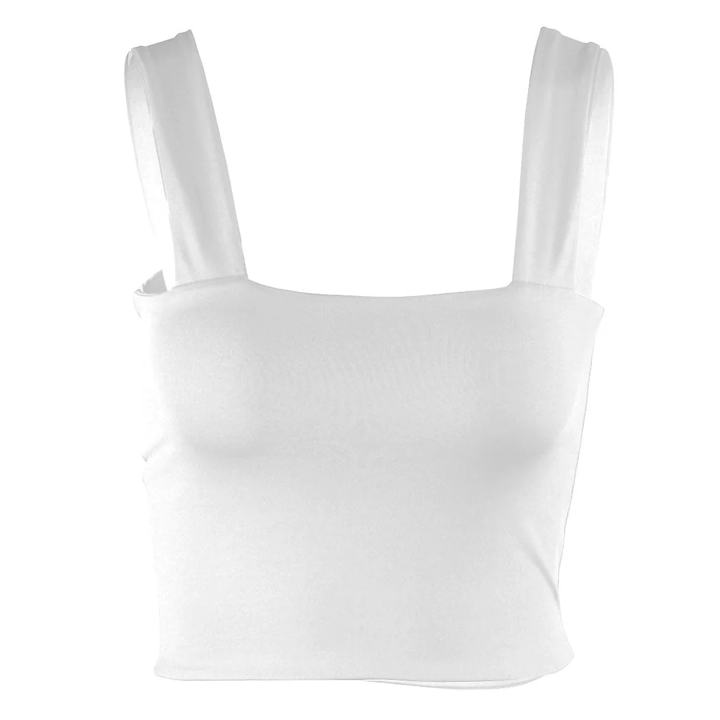 Trendy Square Neck Suspender Strap Crop Tank Top - White - Image 2