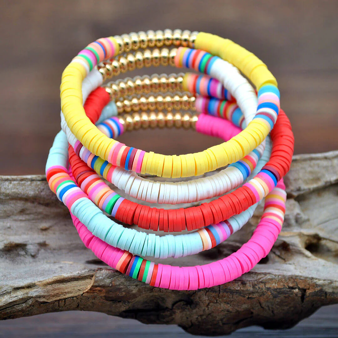 Tribal Orbit Enamel Beaded Polished Seed Bracelet Set - Multicolor - Image 2