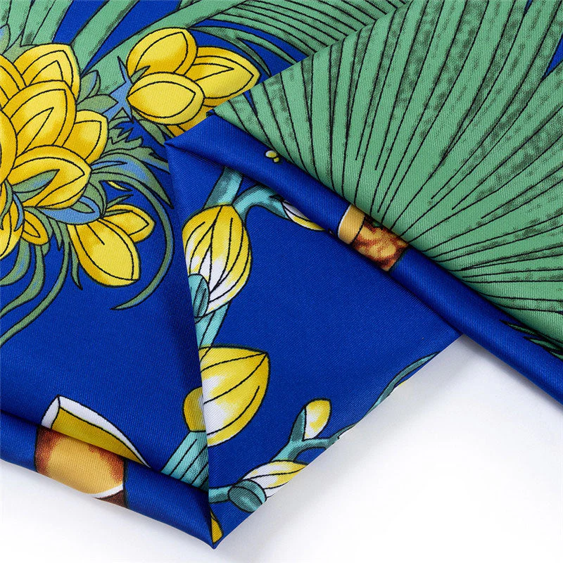 Tropical Print Oversized Square Silk Twill Scarf - Klein Blue - Image 2
