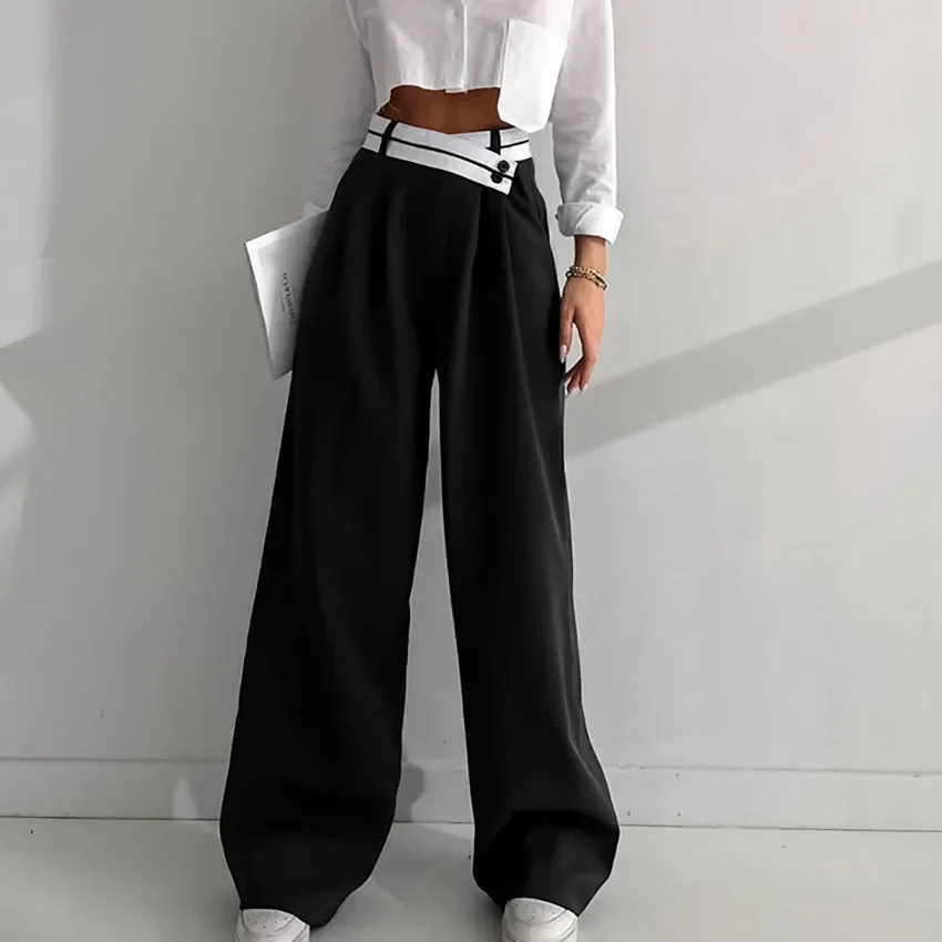 Black HIGH WaistED TURN-UP TROUSERS - Image 3