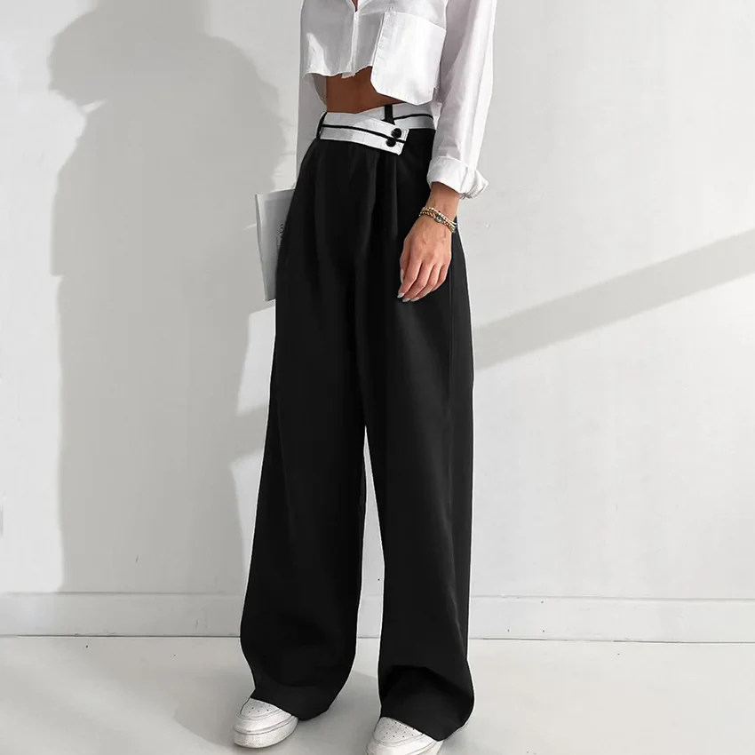 Black HIGH WaistED TURN-UP TROUSERS - Image 4