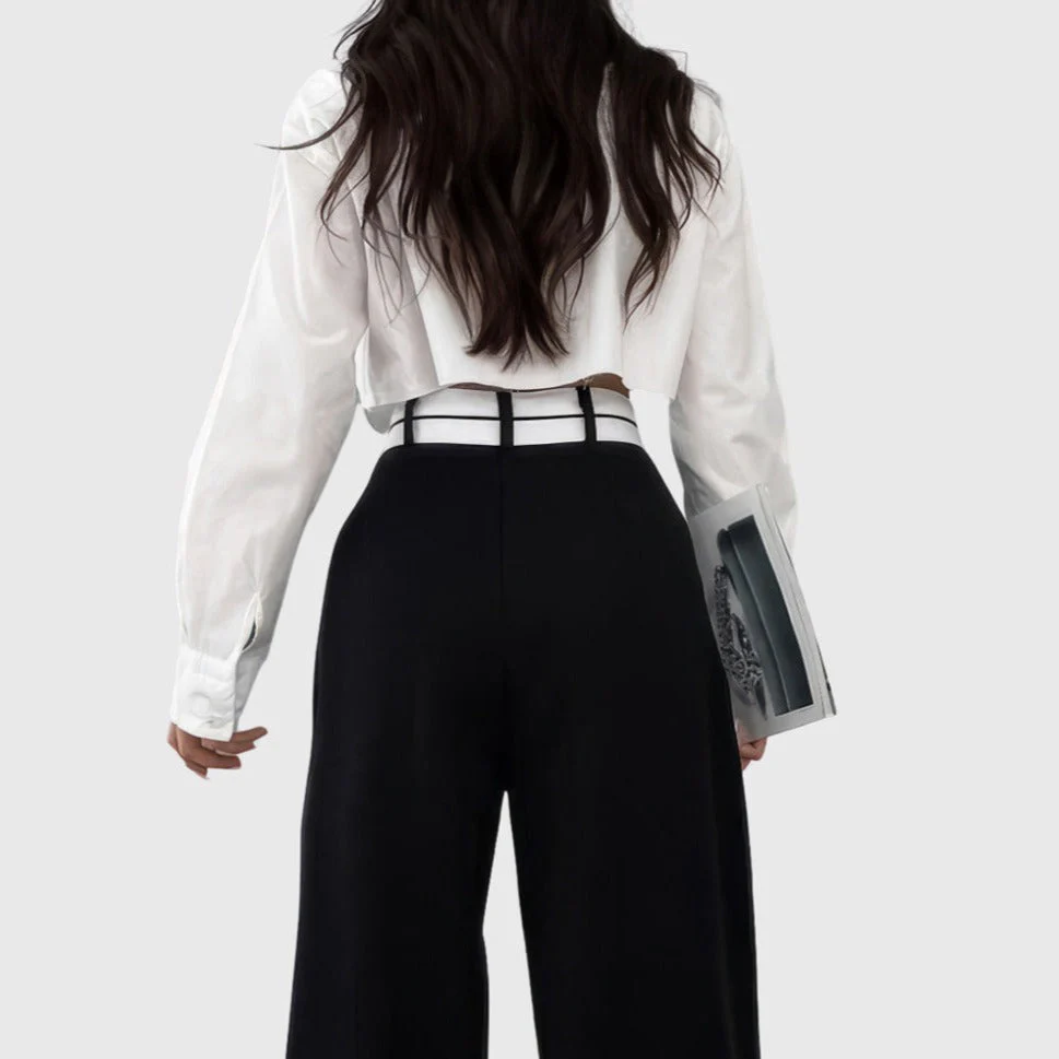 Black HIGH WaistED TURN-UP TROUSERS - Image 6