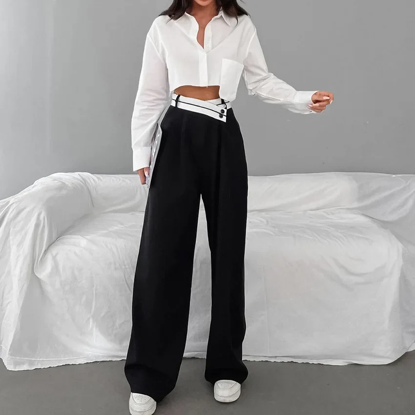 Black HIGH WaistED TURN-UP TROUSERS - Image 7