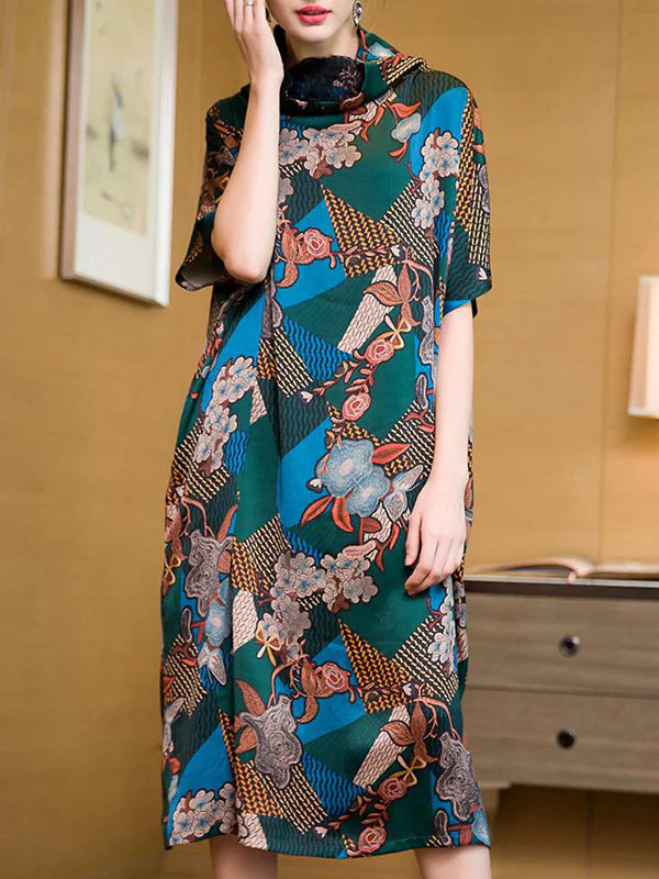 Turtleneck Floral Vine Midi Dress - Image 3