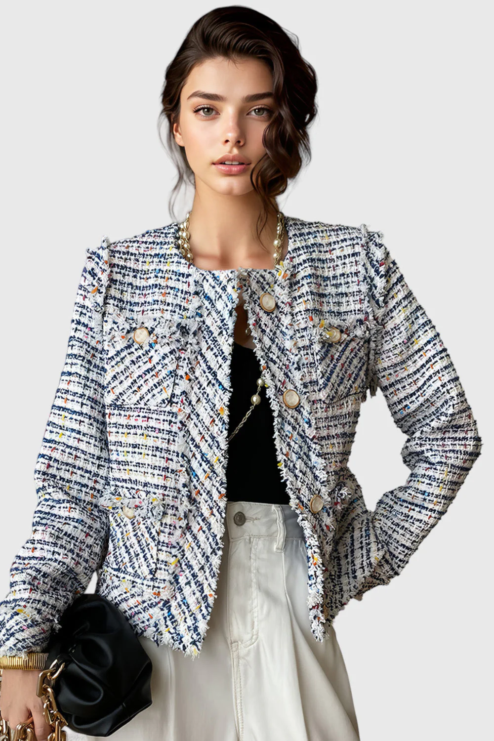 Tweed Long Sleeve Jacket - Blue - Image 2
