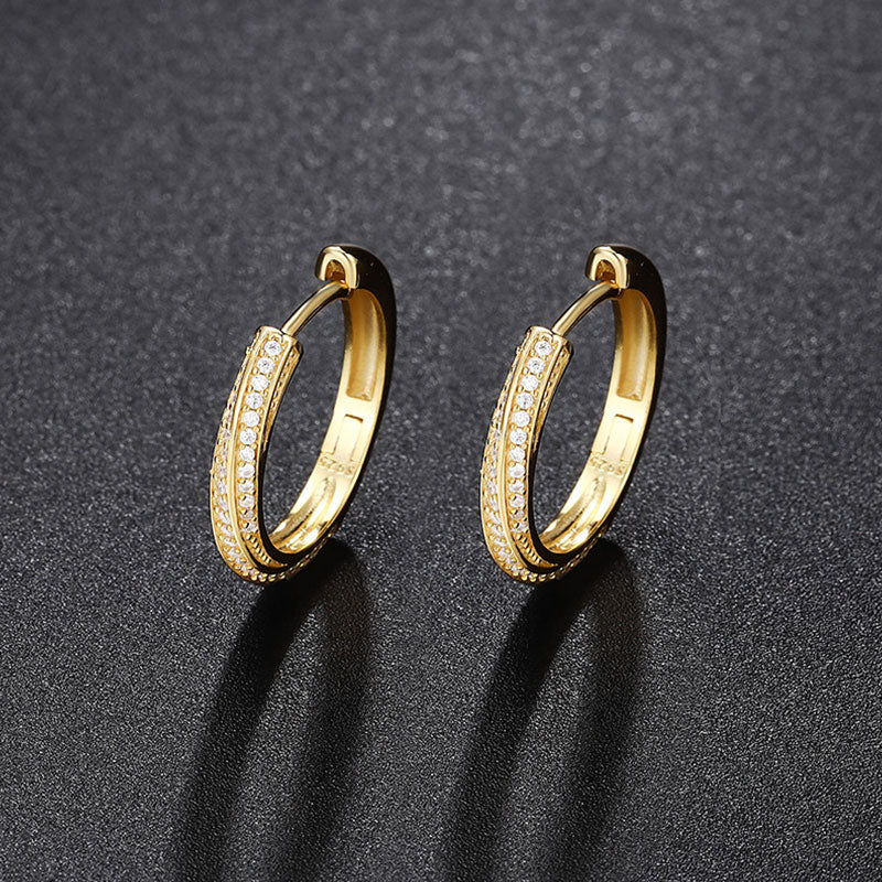 Twisted Pave Sterling Silver Round Cut Moissanite Hinge Hoop Earrings - Image 2