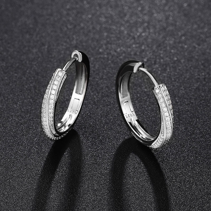 Twisted Pave Sterling Silver Round Cut Moissanite Hinge Hoop Earrings - Image 3