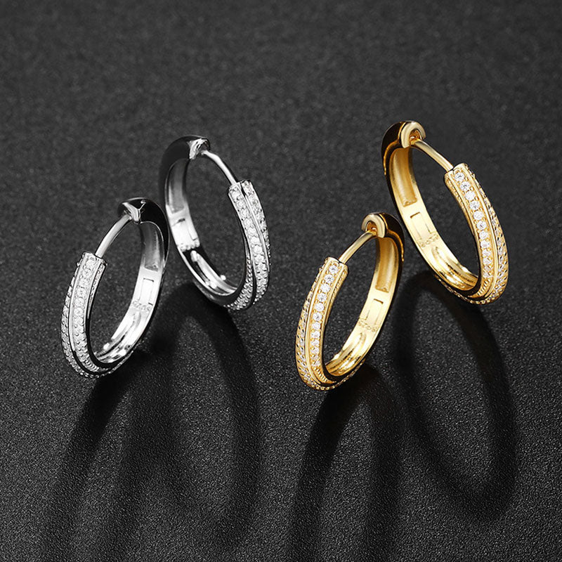 Twisted Pave Sterling Silver Round Cut Moissanite Hinge Hoop Earrings - Image 5