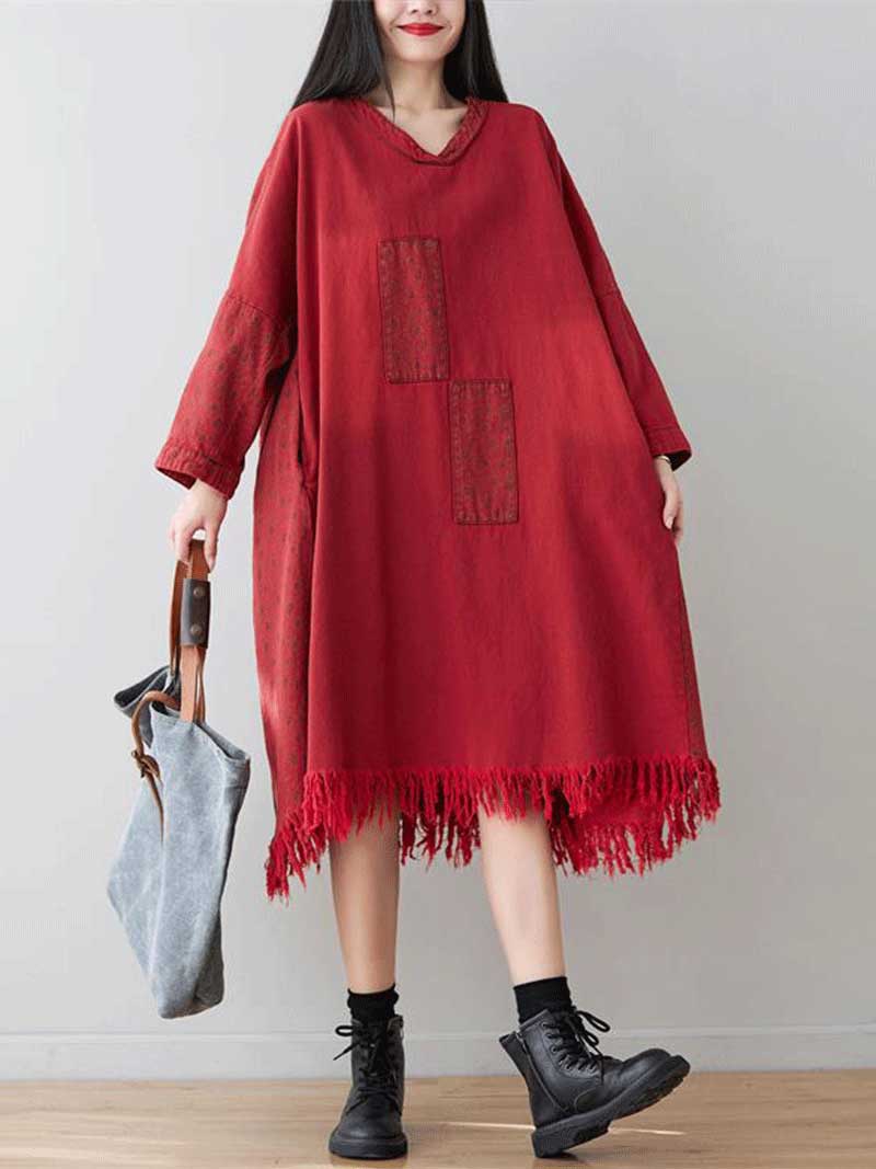 Two in love Denim Patch-Work Style Double Side Pockets Midi Dress - Image 6